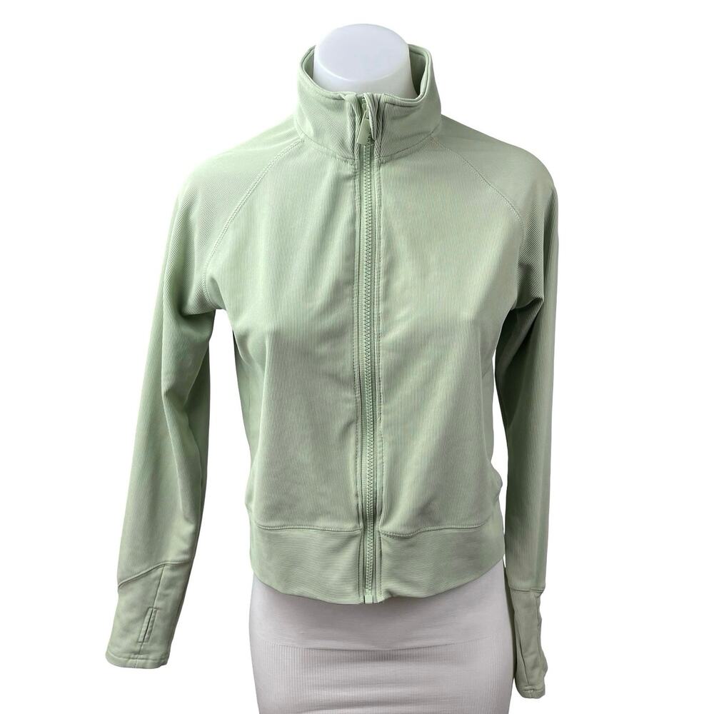 Move Theory Green Ribbed Long Sleeve Athletic Activewear Sweatshirt Jacket Top M
